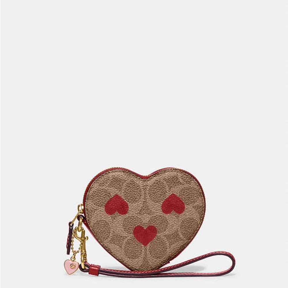 Heart Wristlet In Signature Canvas With Heart Print
